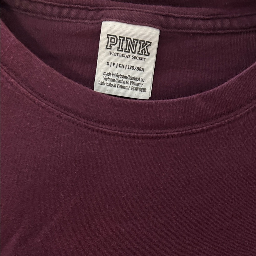 PINK Victoria's Secret Maroon Long-Sleeve Pocket Tee with White Sleeve Panels - Picture 4 of 9